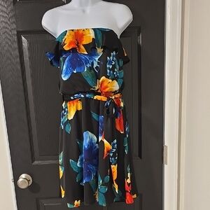 White House Black Market Black Dress with Blue and Yellow Floral Accent